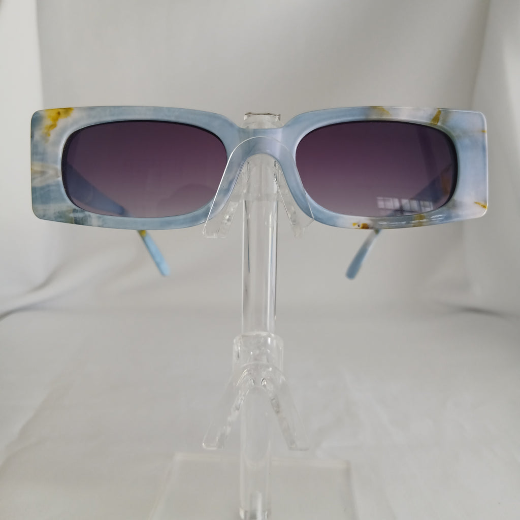 Light Blue Tropical Print Small Rectangle Boxy Frame Sunglasses - Poppie