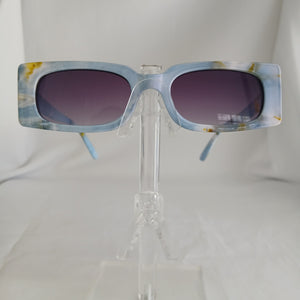Light Blue Tropical Print Small Rectangle Boxy Frame Sunglasses - Poppie