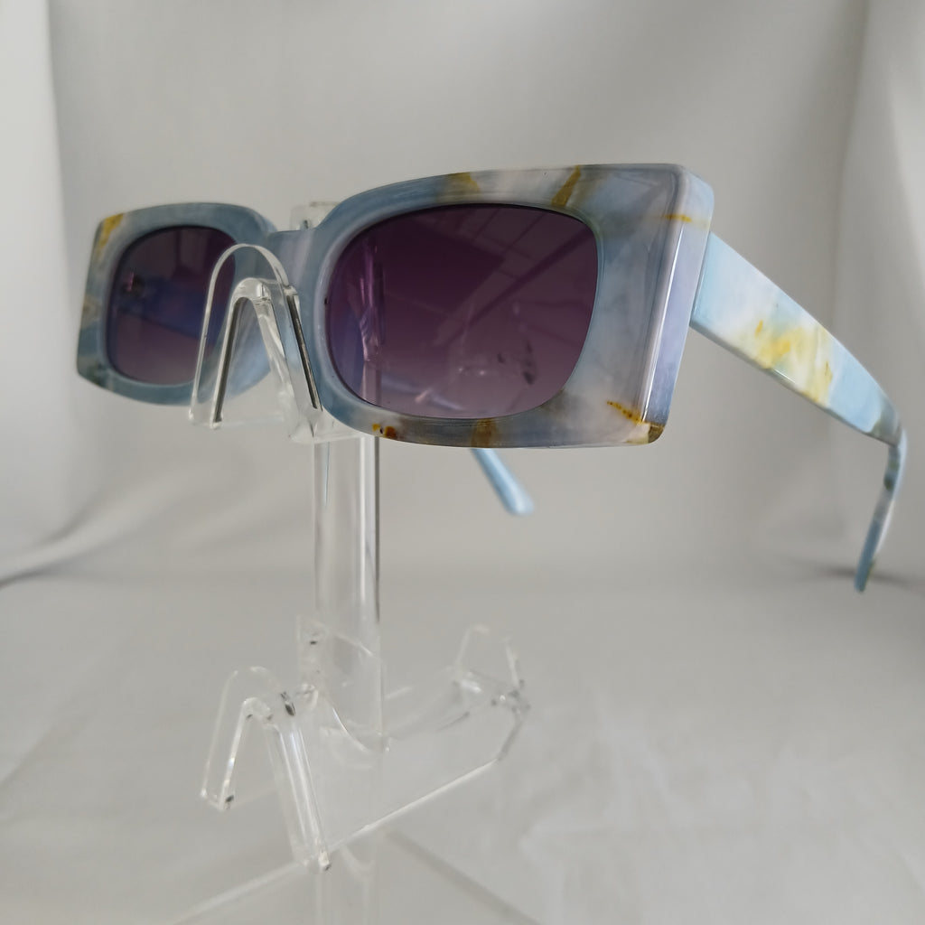 Light Blue Tropical Print Small Rectangle Boxy Frame Sunglasses - Poppie