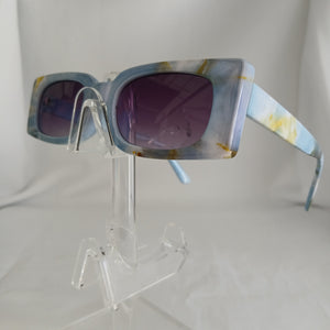 Light Blue Tropical Print Small Rectangle Boxy Frame Sunglasses - Poppie
