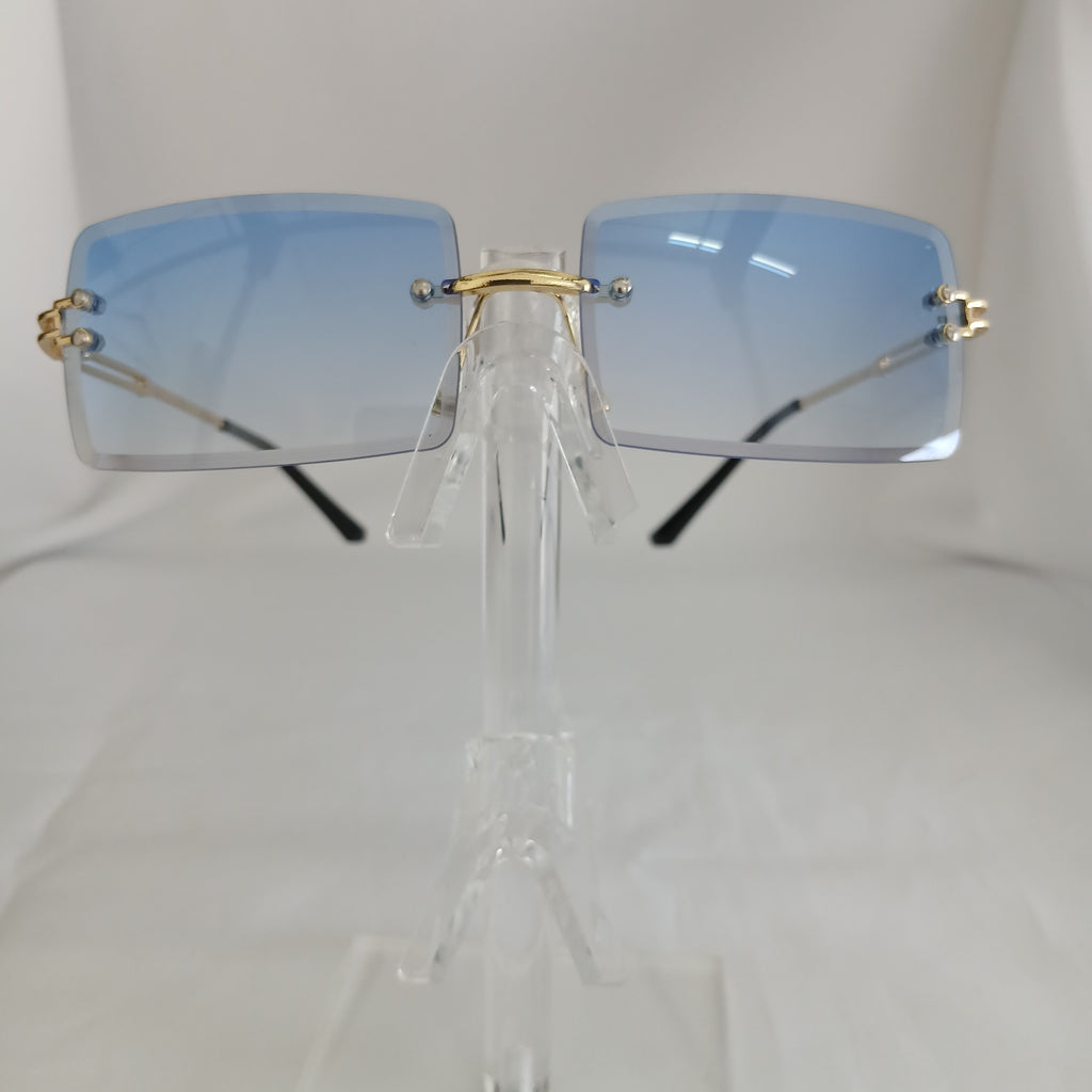 Blue Gradient Rectangle Rimless Frame Sunglasses - Alice