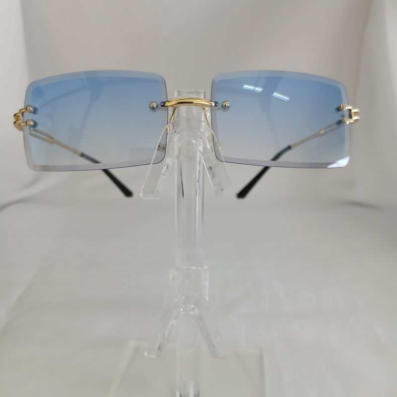 Blue Gradient Rectangle Rimless Frame Sunglasses - Alice