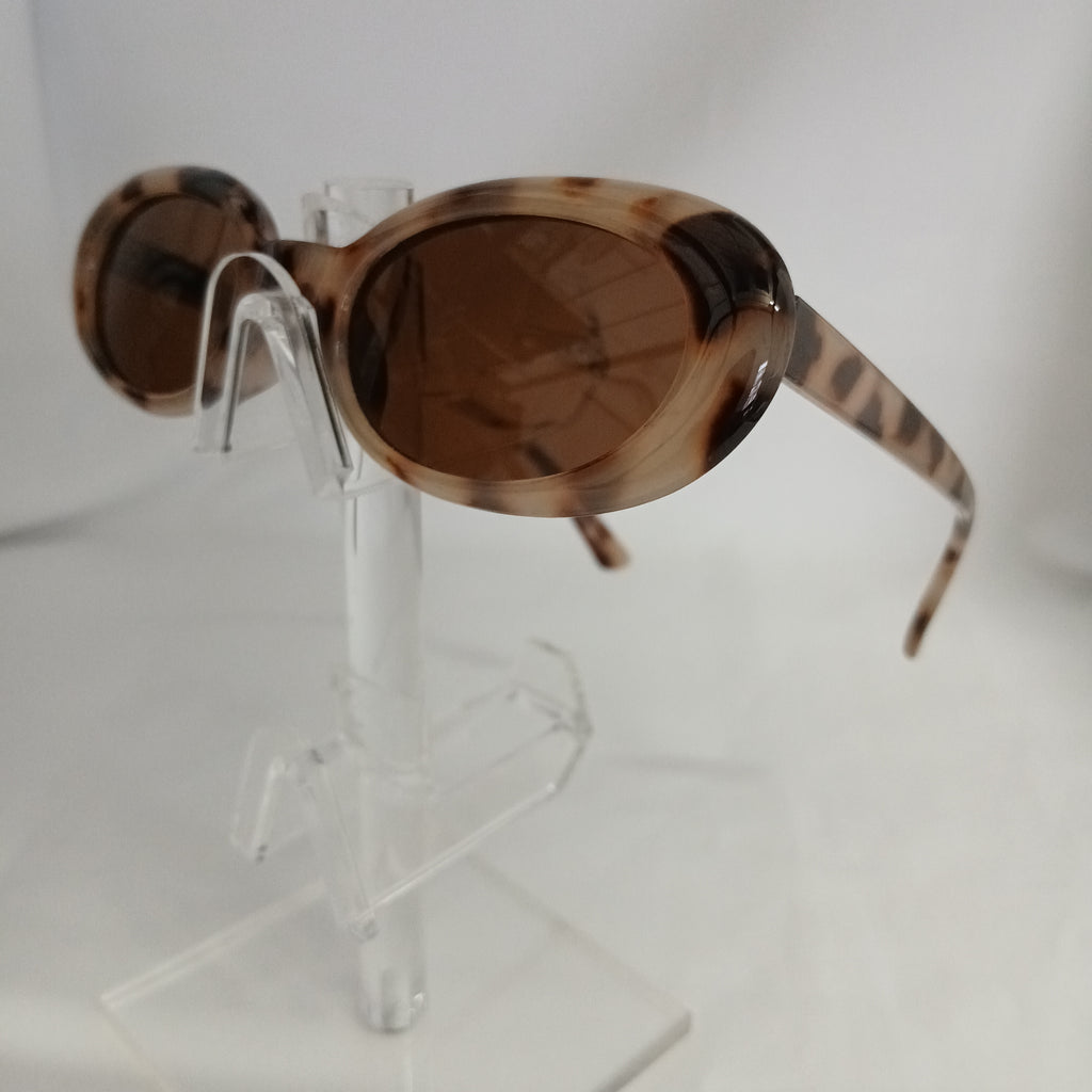 Light Tortoise Shell Retro Small Oval Frame Sunglasses - Daphni