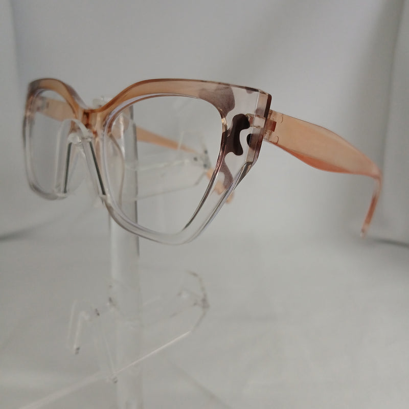 Light Leopard Glossy Angled Frame Clear Glasses - Cia