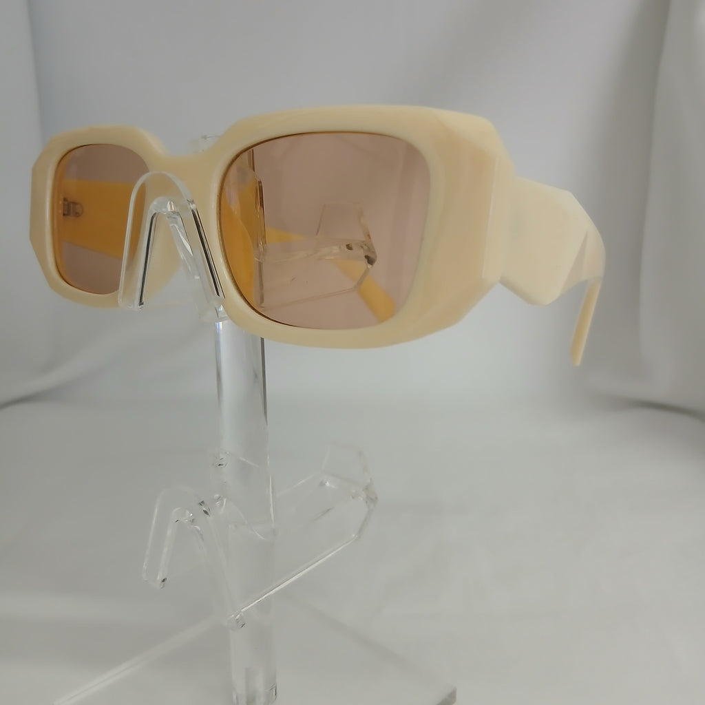 Creamy Beige Geometric Rectangle Frame Sunglasses - Jiah