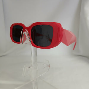 Glossy Red Geometric Rectangle Frame Sunglasses - Jiah