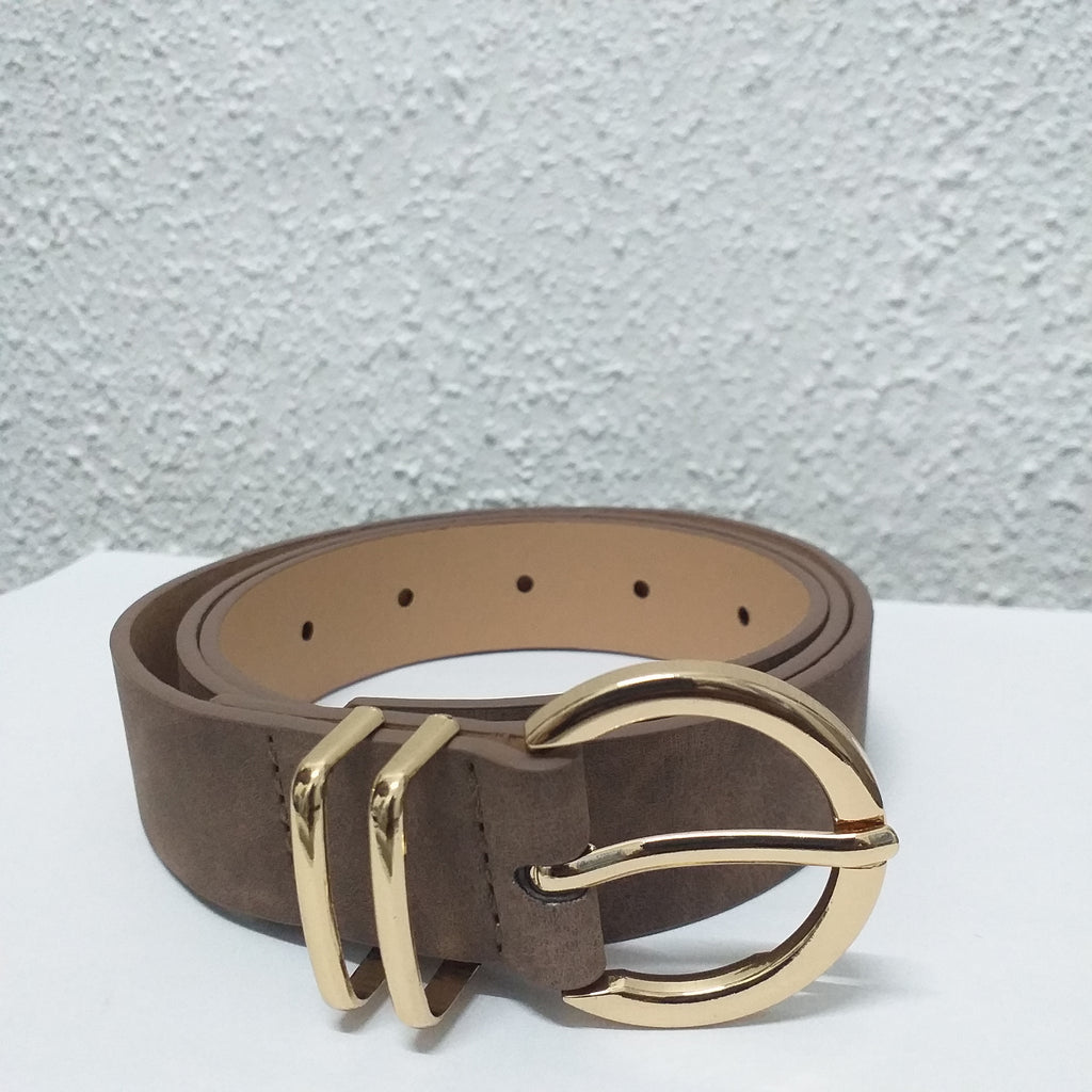 Gold Round Double Bar Belt - Dark Latte